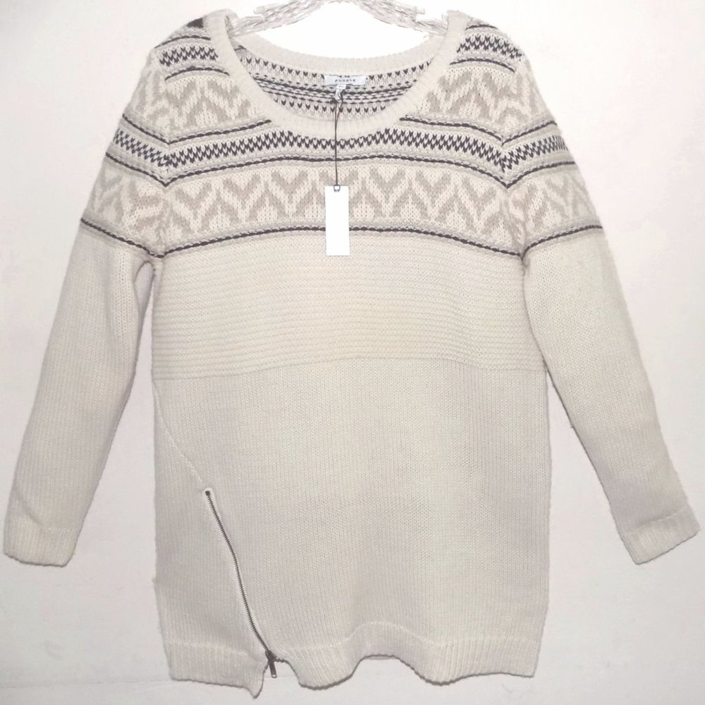NWT Nordic style sweater M $136  Beige Light brown Zipper detail Pullover